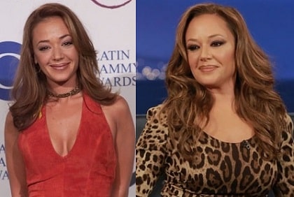 A before and after picture of Leah Remini.